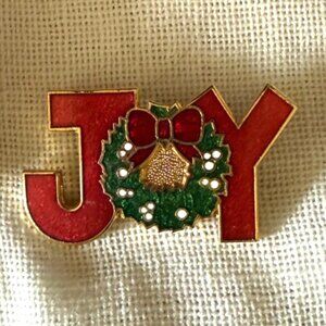 'Joy' Christmas Enemal Brooch/pin by Cenennia